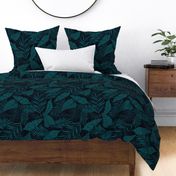 Cabana Tropics - Summer Tropical Leaves Midnight Blue Teal Large Scale