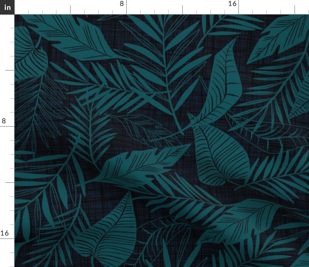 Cabana Tropics - Summer Tropical Leaves Midnight Blue Teal Large Scale