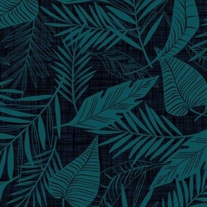 Cabana Tropics - Summer Tropical Leaves Midnight Blue Teal Regular Scale