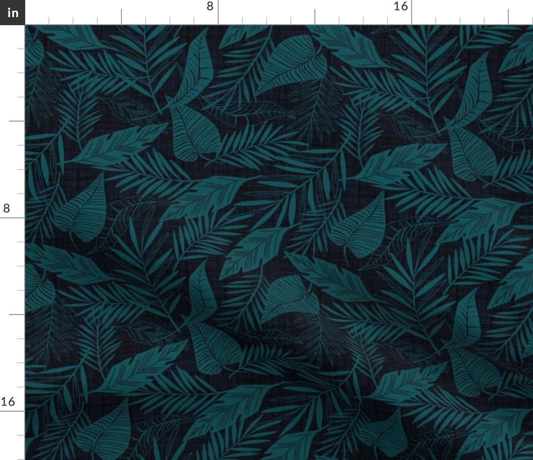 Cabana Tropics - Summer Tropical Leaves Midnight Blue Teal Regular Scale