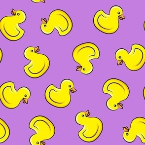 rubber duck toss - bath time toy - yellow ducks - purple - LAD22