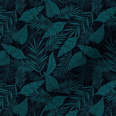 Cabana Tropics - Summer Tropical Leaves Midnight Blue Teal Small Scale
