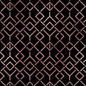 Copper Rose Gold and Black Art Deco Geometric Locking Squares