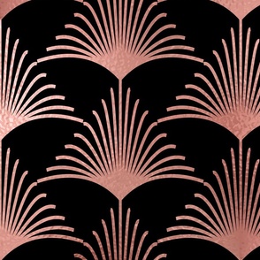 Copper Rose Gold and Black Jumbo Art Deco Palm Leaves