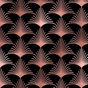 Copper Rose Gold and Black Art Deco Palm Leaves
