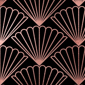 Copper Rose Gold  and Black Jumbo Art Deco Scallop Shells