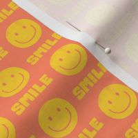 (small scale) Smile - Happy Face  Smiley  - yellow on coral  - LAD22