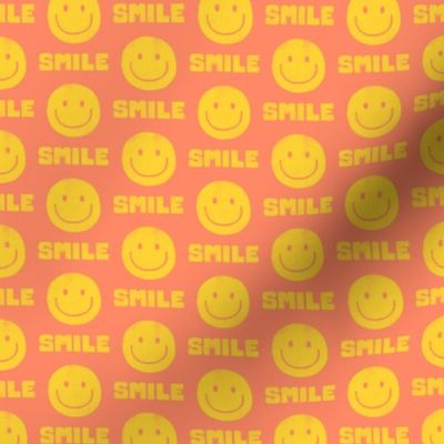 (small scale) Smile - Happy Face  Smiley  - yellow on coral  - LAD22