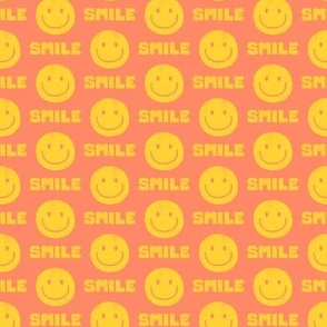 (small scale) Smile - Happy Face  Smiley  - yellow on coral  - LAD22