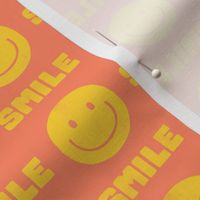 Smile - Happy Face  Smiley - yellow on coral  - LAD22