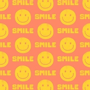 Smile - Happy Face  Smiley - yellow on coral  - LAD22