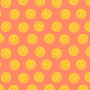 (small scale) smiley faces - happy - yellow/coral - LAD22