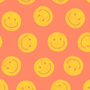 smiley faces - happy - yellow/coral - LAD22