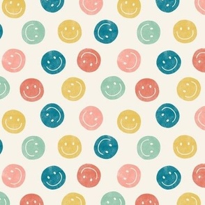 (small scale) smiley faces - happy - multi pink/teal - LAD22