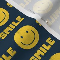 Smile - Happy Face - yellow on navy  - LAD22