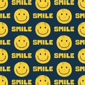 Smile - Happy Face - yellow on navy  - LAD22