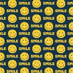 (small scale) Smile - Happy Face Smiley - yellow on navy  - LAD22