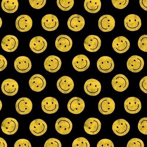 (small scale) smiley faces - happy - yellow on black - LAD22