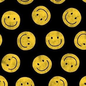smiley faces - happy - yellow on black - LAD22