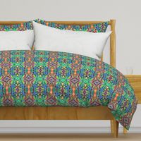 Saturated colour boho ethnic geometric kaleidoscope of colours mint green, ouroles