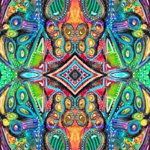 Saturated colour boho ethnic geometric kaleidoscope of colours mint green, ouroles