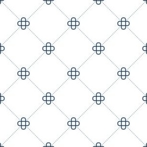 Rounded Solomon's Knot with dotted trellis - Dark and medium blue on white (unprinted) background