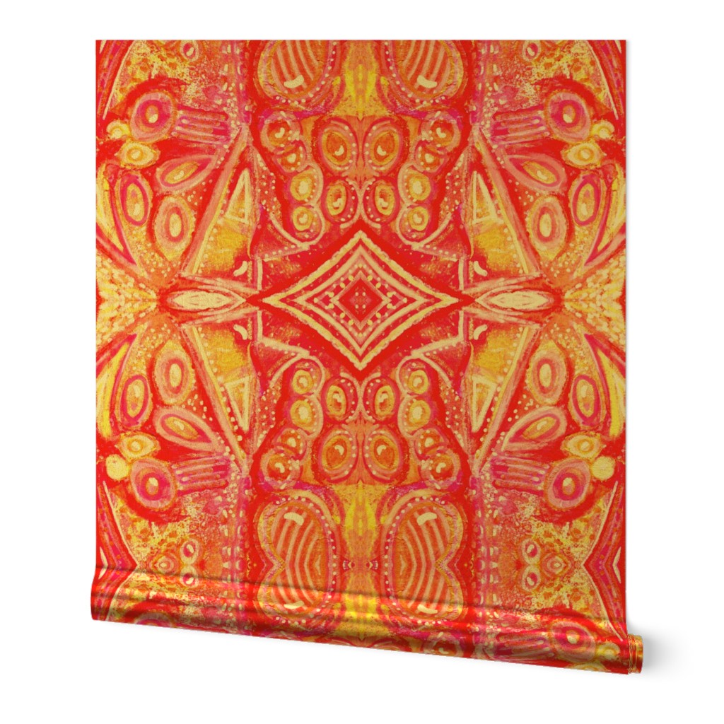 Bright red and yellow ethnic boho mirrored geometric print