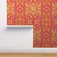 Bright red and yellow ethnic boho mirrored geometric print