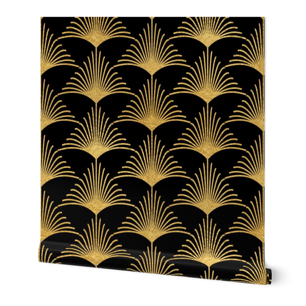 Antique Gold and Black Jumbo Art Deco Palm Leaves