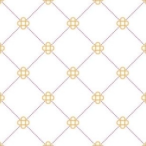 Rounded Solomon's Knot with dotted trellis - orange and pink on white (unprinted) background