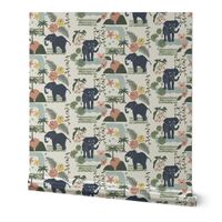 Elephant in tropical rainforest multi color