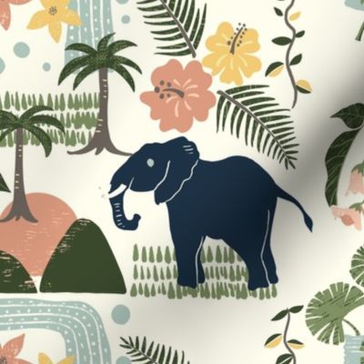 Elephant in tropical rainforest multi color