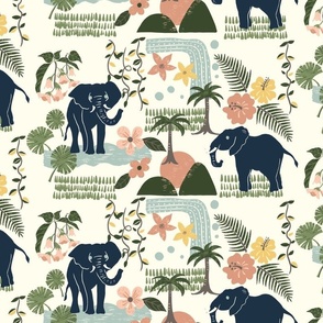 Elephant in tropical rainforest multi color