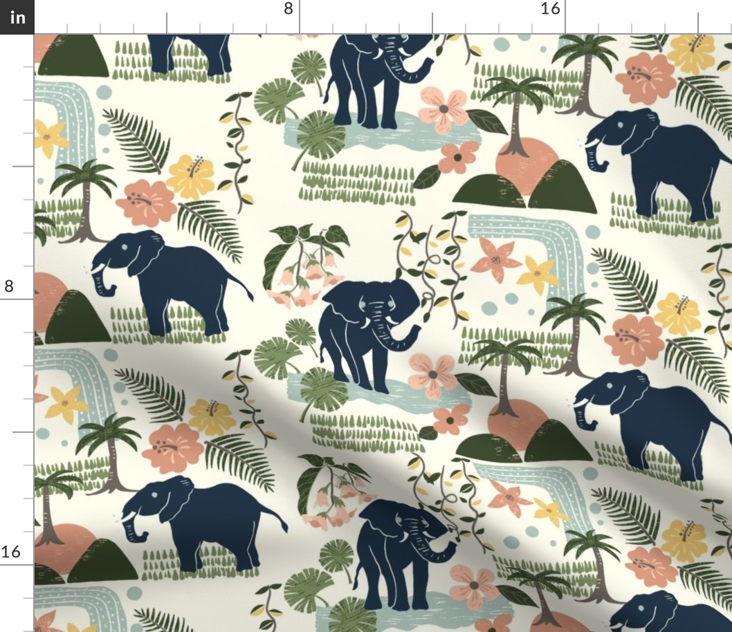 Elephant in tropical rainforest multi color