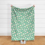 Retro daisy in crisp white, mellow yellow and sea green - medium scale bold and minimalist, for kids apparel, home decor, floral cushion covers, tote bags, sunhats, patchwork and quilting