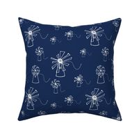 Greek Windmills - Navy Blue and White