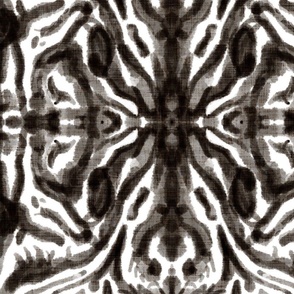 tropical watercolour ikat tile - black ink linen