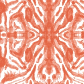 tropical watercolour ikat tile - apricot red linen