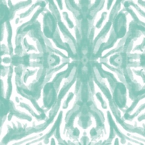 tropical watercolour tiger ikat tile - aqua seaglass green linen