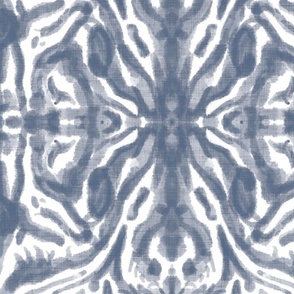 tropical watercolour tiger ikat tile - slate denim blue linen