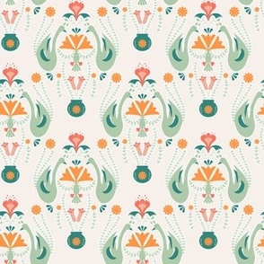 Small-a-Swans pair with flowers - light green and orange
