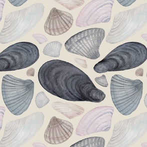 Shellfish, mussels, eggshell, beige 3.6x3.6