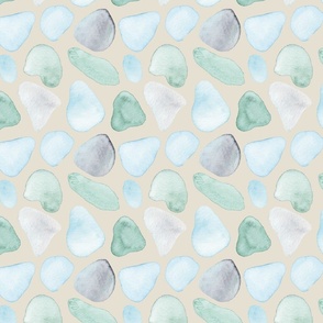 Seaglass, beige, green and blue, eggshell, 7x7