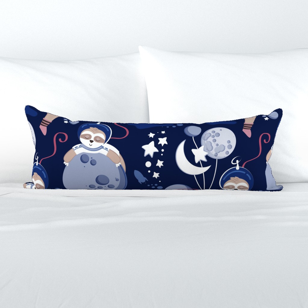 Large jumbo scale // Best Space To Be // navy blue background indigo moons and cute astronauts sloths