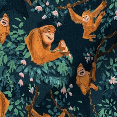 Joyfull jungle of the Orangutans family and baby Orangutan_medium scale