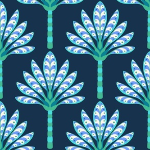 Art Deco Peacock Palm XL wallpaper scale midnight by Pippa Shaw