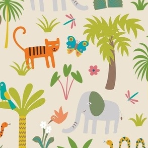 Joyful Jungle - Multi on cream by Cecca Designs - medium scale