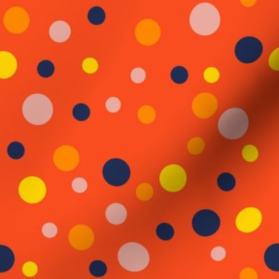 Random navy, yellow, pink and orange polka dots - Medium scale