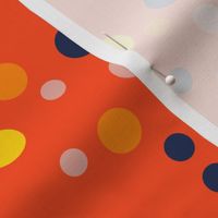 Random navy, yellow, pink and orange polka dots - Medium scale