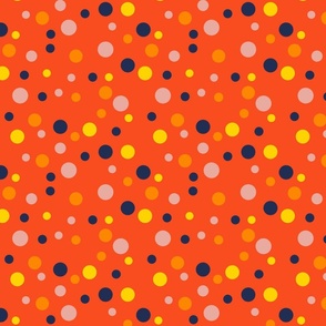 Random navy, yellow, pink and orange polka dots - Medium scale